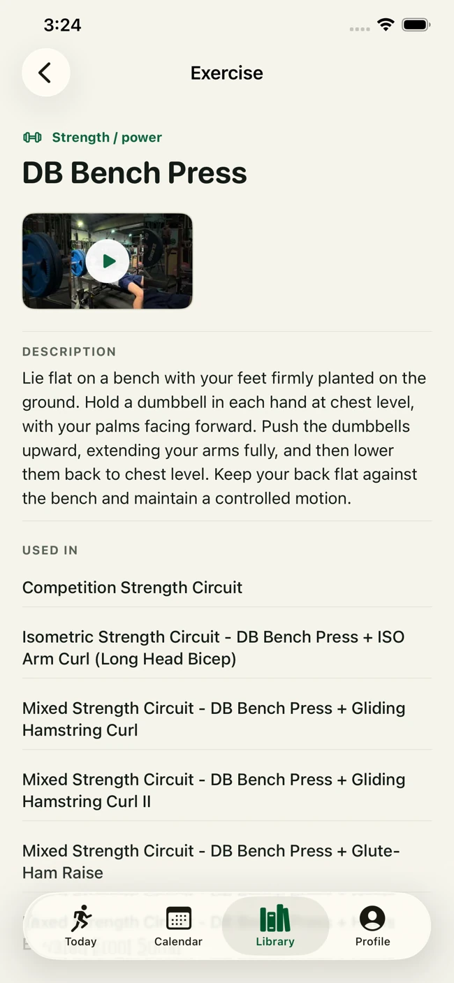 Training OS app demonstration: exercise video and instructions
